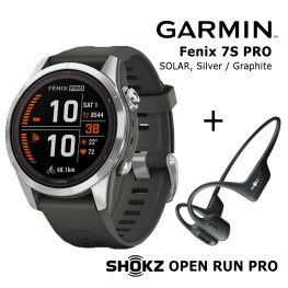 GARMIN fēnix 7S Pro Solar, Silver / Graphite + Shokz Open Run Pro Black sports watch