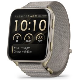 GARMIN Venu X1, Soft Gold Titanium Case and French Gray ComfortFit Nylon Band sports watch