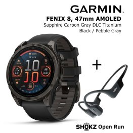 GARMIN Fenix 8 47 mm, AMOLED, Sapphire Carbon + SHOKZ Open Run Black sports watch