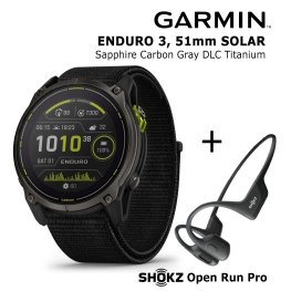 GARMIN Enduro 3 – 51 mm, Solar, Sapphire + SHOKZ Open Run Pro Black sports watch