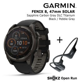 GARMIN Fenix 8 47 mm, Solar, Sapphire Carbon + SHOKZ Open Run Black sports watch