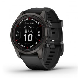 GARMIN fēnix 7S Pro, Sapphire Solar, Carbon Gray DLC Titanium with Black Band sports watch