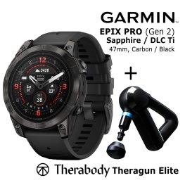 GARMIN epix Pro (Gen 2) Sapphire, 47mm Carbon Gray DLC titanium black + Theragun Elite sports watch