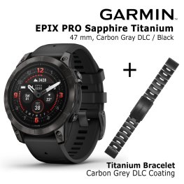 GARMIN epix Pro (Gen 2) Sapphire, 47 mm Carbon Gray DLC titanium with black silicone + QuickFit 2 sports watch