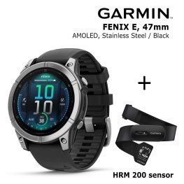 GARMIN Fenix E 47 mm, AMOLED, Stainless Steel + Garmin HRM 200 Sensor sports watch