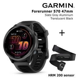 GARMIN Forerunner 570 - 47mm, Slate Gray Aluminium with Translucent Black/ Black Band sports watch