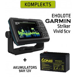 GARMIN STRIKER VIVID 5CV WITH GT20-TM TRANSDUCER + BATTERY 9AH 12V fishfinder