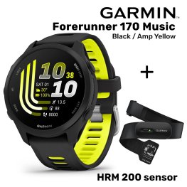 GARMIN Forerunner 170 Music, Black/Amp Yellow + HRM 200 Sensor sports watch