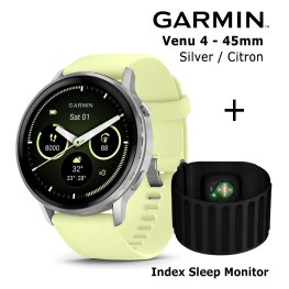 GARMIN Venu 4 - 45mm, Silver with Citron + Index Sleep Monitor sports watch