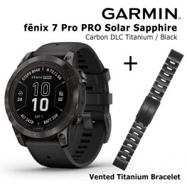 GARMIN fēnix 7 Pro Sapphire Solar Carbon Gray DLC Titanium with Black Band + Titanium Bracelet Ca sports watch