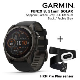 GARMIN Fenix 8 51 mm, Solar, Sapphire Carbon + Garmin HRM Pro Plus Sensor sports watch