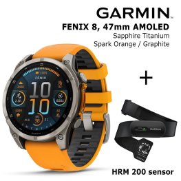 GARMIN Fenix 8 47 mm, AMOLED, Sapphire Titanium + HRM 200 Sensor sports watch