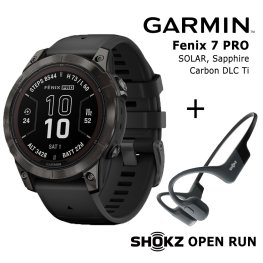 GARMIN fēnix 7S Pro, Sapphire Solar, Carbon Gray DLC Titanium + Shokz Open Run Black sports watch