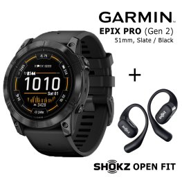 GARMIN epix Pro (Gen 2), 51 mm Slate Gray / black + Shokz Open Fit Black sports watch