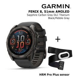 GARMIN Fenix 8 51 mm, AMOLED, Sapphire Carbon + HRM Pro Plus Sensor sports watch