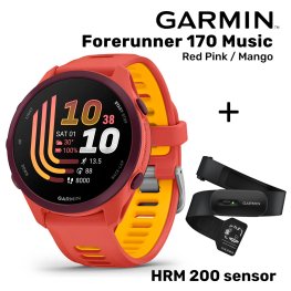 GARMIN Forerunner 170 Music, Red Pink/Mango + HRM 200 Sensor sports watch
