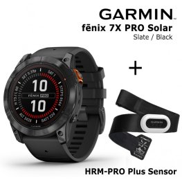 GARMIN fēnix 7X Pro - Solar Slate Gray Stainless Steel with Black + HRM-PRO Plus Sensor sports watch