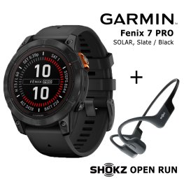 GARMIN Fenix 7 Pro Solar, Glass, Slate / Black + Shokz Open Run Black sports watch
