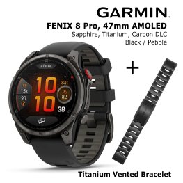 GARMIN fēnix® 8 Pro – 47 mm, AMOLED, Sapphire, Carbon DLC Ti + 22mm Titanium DLC Bracelet sports watch