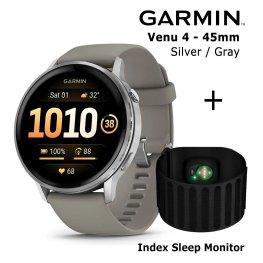 GARMIN Venu 4 - 45mm, Silver with Silver Gray + Index Sleep Monitor sports watch