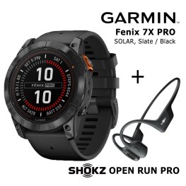 GARMIN Fenix 7X Pro Solar, Slate / Black + Shokz Open Run Pro Black sports watch