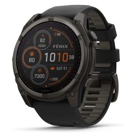 GARMIN Fenix 8 51 mm, Solar, Sapphire Carbon Gray DLC Titanium with Black/Pebble Gray Silicone sports watch