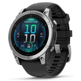 GARMIN Fenix E 47 mm, AMOLED, Stainless Steel with Black Silicone Band sports watch