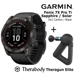 GARMIN fēnix 7X Pro Sapphire Solar, Carbon Gray DLC Titanium Black + Theragun Elite sports watch