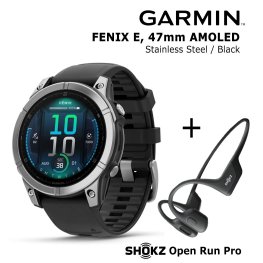 GARMIN Fenix E 47 mm, AMOLED, Stainless Steel + SHOKZ Open Run Pro Black sports watch