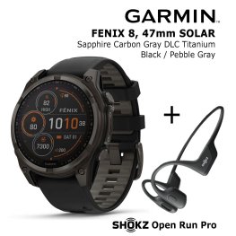 GARMIN Fenix 8 47 mm, Solar, Sapphire Carbon + SHOKZ Open Run Pro Black sports watch