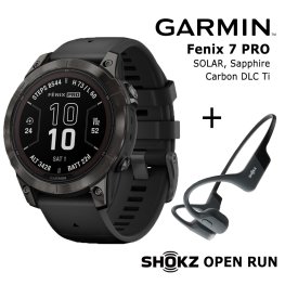 GARMIN fēnix 7 Pro Sapphire Solar Carbon Gray DLC Titanium Black + Shokz Open Run Black sports watch