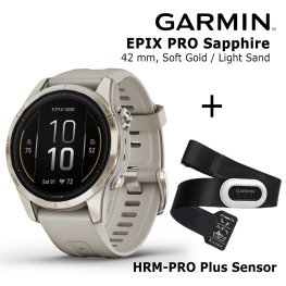 GARMIN epix Pro (Gen 2) Sapphire, 42 mm Soft Gold with light sand + HRM-PRO Plus Sensor sports watch