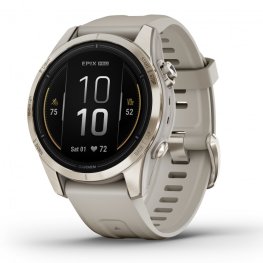 GARMIN epix Pro (Gen 2) Sapphire, 42 mm Soft Gold Stainless Steel with light sand silicone band sports watch