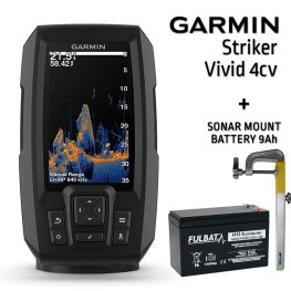 GARMIN STRIKER VIVID 4CV WITH GT20-TM TRANSDUCER + BATTERY 9AH 12V + SONAR MOUNT fishfinder