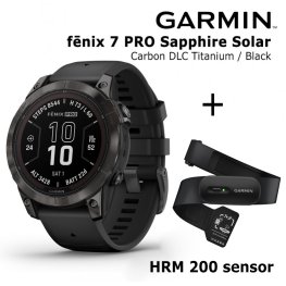 GARMIN fēnix 7 Pro Sapphire Solar Carbon Gray DLC Titanium with Black + HRM 200 Sensor sports watch