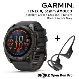 GARMIN Fenix 8 51 mm, AMOLED, Sapphire Carbon + SHOKZ Open Run Pro Black sports watch