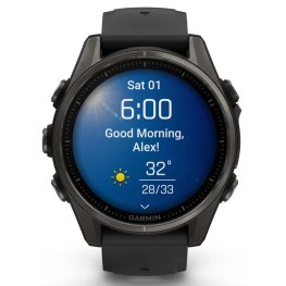 GARMIN Fenix 8 43 mm, AMOLED, Sapphire Carbon + Black Heathered Nylon Band sports watch