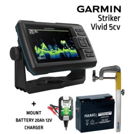GARMIN STRIKER VIVID 5CV WITH GT20-TM TRANSDUCER + BATTERY 13AH 12V + CHARGER + SONAR MOUNT fishfinder