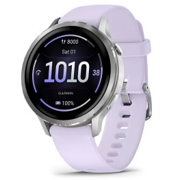 GARMIN Venu 4 - 41mm, Silver with Periwinkle Silicone Band sports watch