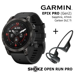 GARMIN epix Pro (Gen 2) Sapphire, 47mm Carbon Gray DLC titanium black + Shokz Open Run Pro Black sports watch