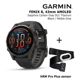 GARMIN Fenix 8 43 mm, AMOLED, Sapphire Carbon + HRM Pro Plus Sensor sports watch
