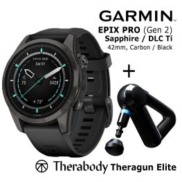 GARMIN epix Pro (Gen 2) Sapphire, 42 mm Carbon Gray DLC titanium / black + Theragun Elite sports watch