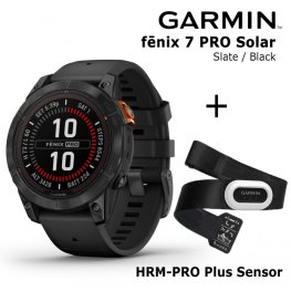 GARMIN fēnix 7 Pro Solar, Slate Gray Stainless Steel with Black + HRM-PRO Plus Sensor sports watch