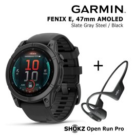 GARMIN Fenix E 47 mm, AMOLED, Slate Gray Steel + SHOKZ Open Run Pro Black sports watch