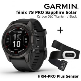 GARMIN fēnix 7S Pro, Sapphire Solar, Carbon Gray DLC Titanium with Black + HRM-PRO Plus Sensor sports watch