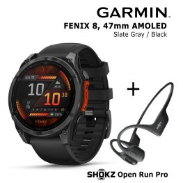 GARMIN Fenix 8 47 mm, AMOLED, Slate Gray + SHOKZ Open Run Pro Black sports watch