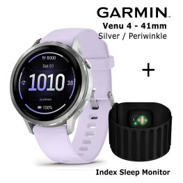 GARMIN Venu 4 - 41mm, Silver with Periwinkle + Index Sleep Monitor sports watch