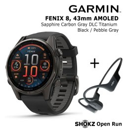 GARMIN Fenix 8 43 mm, AMOLED, Sapphire Carbon + SHOKZ Open Run Black sports watch