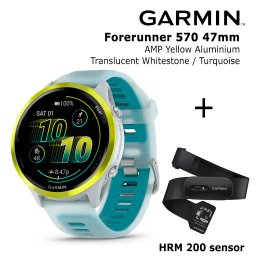 GARMIN Forerunner 570 - 47mm, Amp Yellow Aluminium with Translucent Whitestone/Turquoise Band sports watch