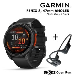 GARMIN Fenix 8 47 mm, AMOLED, Slate Gray + SHOKZ Open Run Black sports watch